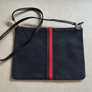 Clare V Sac Bretelle Navy Perf Suede w Stripes Crossbody Bag